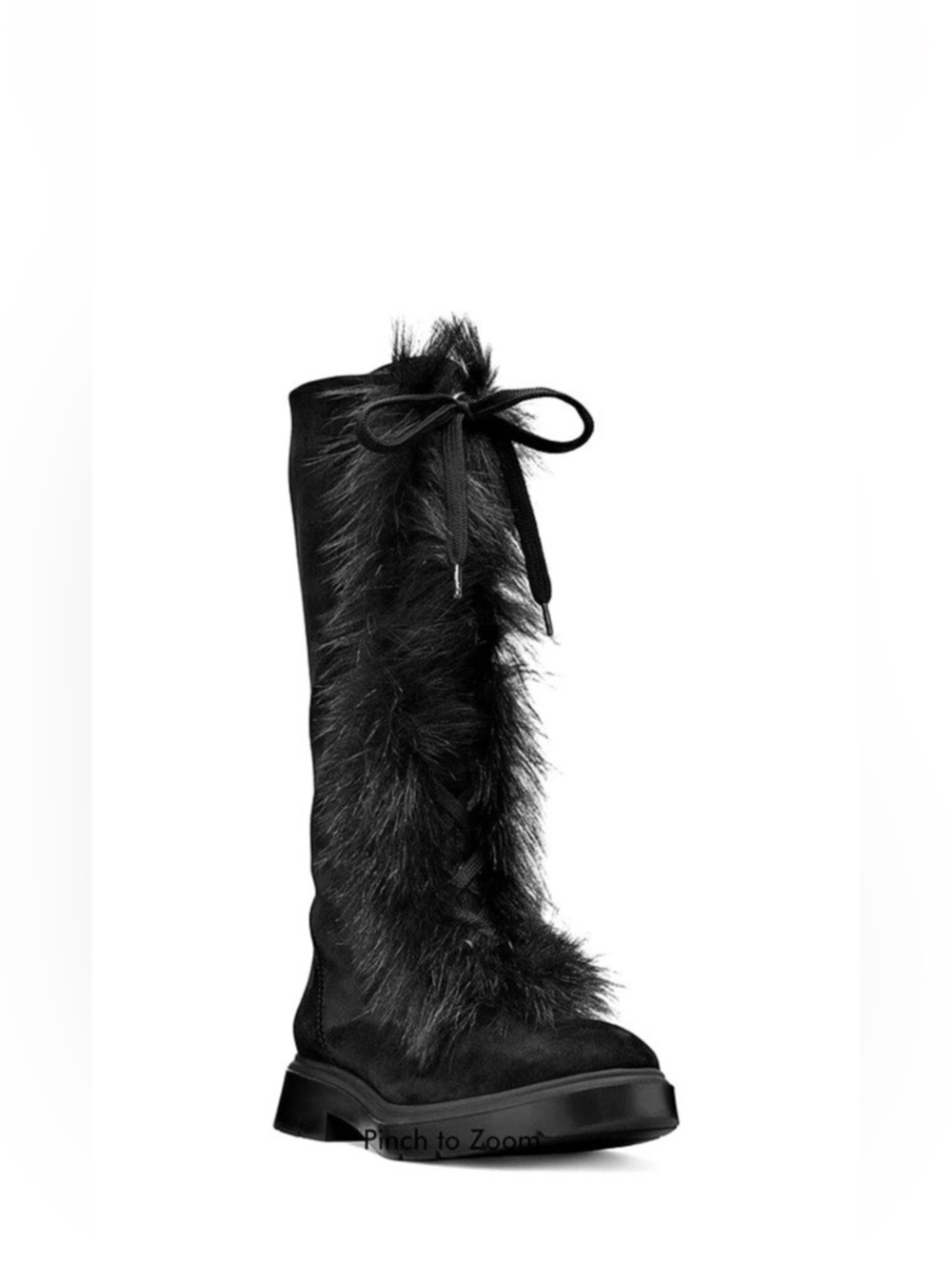 Stuart Weitzman Gwendy Black Suede Fur Trim Winter Lace-Up Boots | Size 6